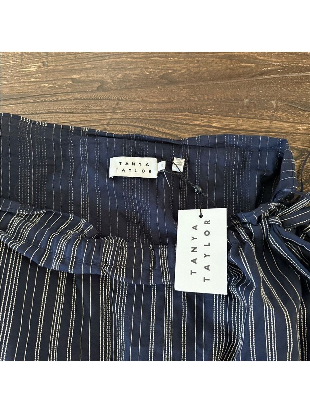 Tanya Taylor Sabra One-Shoulder Striped‎ Ruched Mini Dress Navy Size 6 NWT - Picture 6 of 11